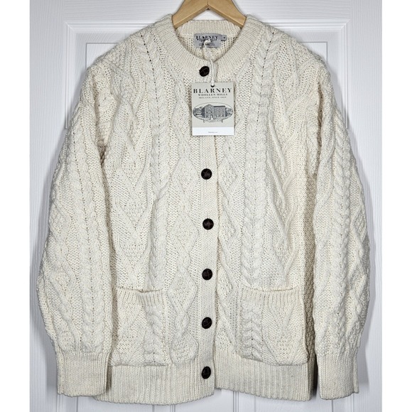 Blarney Woollen Mills Sweaters - Blarney Woollen Mills Ireland 100% Merino Wool Fisherman Cardigan Sweater M NWT